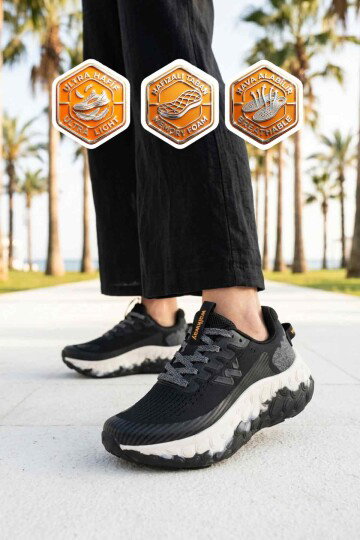 Siyah Beyaz Fileli Hafif Esnek Hafızalı Taban Unisex Spor Ayakkabı Flystep G