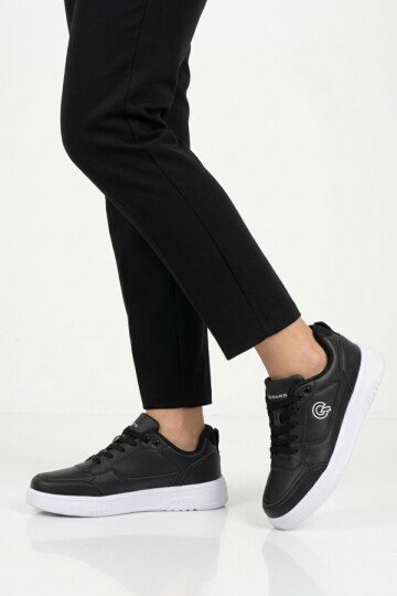 Siyah Beyaz Bağcıklı Hafif Esnek Unisex Günlük Ayakkabı BST-2081 G