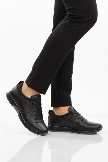 Siyah Cilt Lastik Bağcıklı Kadın Casual Ayakkabı 1900 Z