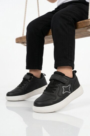 Siyah Cırtlı Hafif Unisex Çocuk Spor Ayakkabı Eldon P