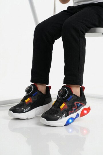 Siyah Misina Bağcıklı Işıklı Hafif Erkek Çocuk Spor Ayakkabı Remy P