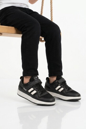 Siyah Fileli Hafif Cırtlı Unisex Çocuk Spor Ayakkabı Stella F