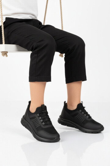 Siyah Füme Fileli Hafif Esnek Unisex Çocuk Spor Ayakkabı 9060 Motano F