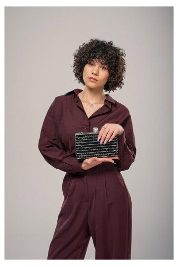 Siyah Gümüş Kadın Omuz Askılı El Çantası 17874