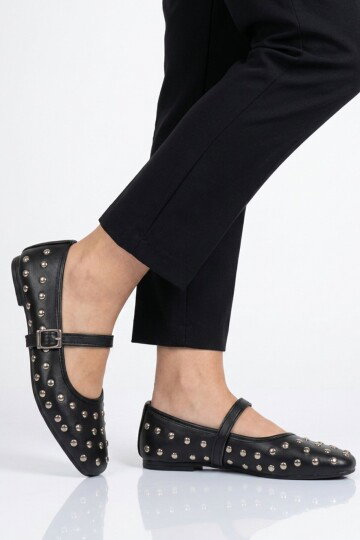 Siyah Hafif Esnek Kemerli Babet Ayakkabı K-305 Z