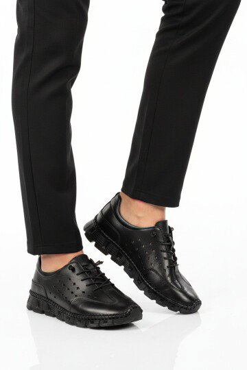 Siyah Hakiki Deri Kadın Casual Ayakkabı 0007 Z