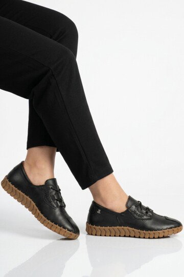 Siyah Hakiki Deri Kadın Casual Ayakkabı 2010731Y Z