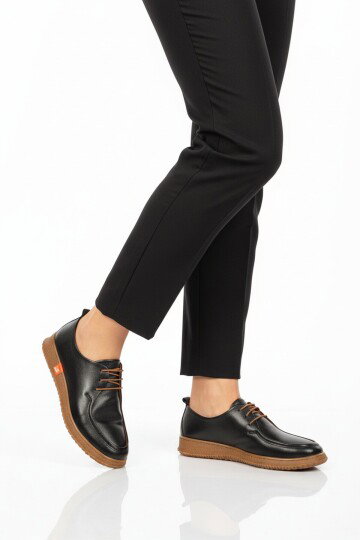 Siyah Hakiki Deri Kadın Casual Ayakkabı 2005 Z