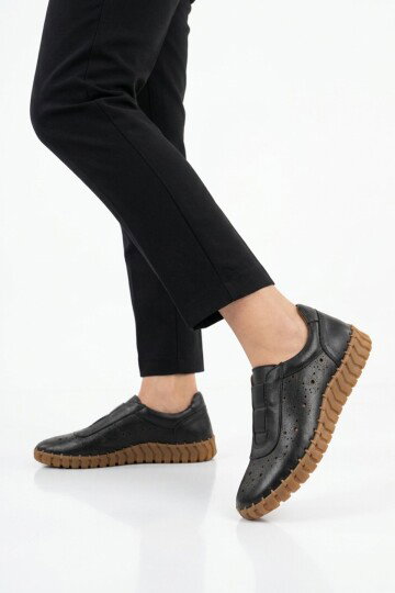 Siyah Hakiki Deri Kadın Casual Ayakkabı 2010730Y Z