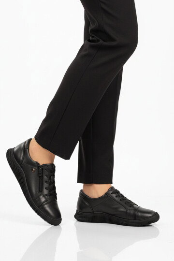 Siyah Hakiki Deri Ortopedik Kadın Casual Ayakkabı 5635 Z