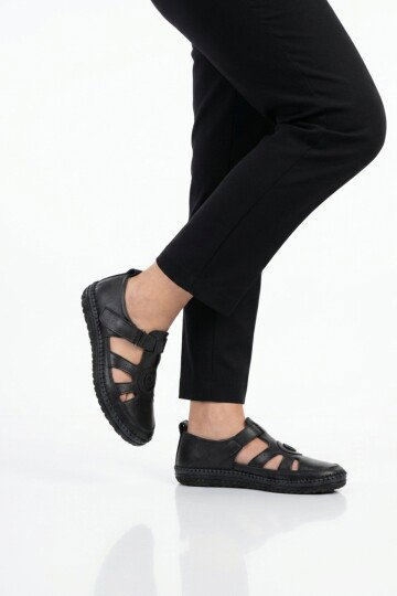 Siyah Hakiki Deri Anatomik Kadın Casual Ayakkabı Z520 Z