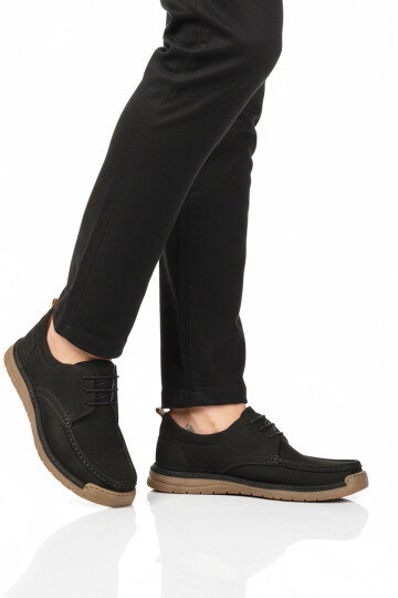 Siyah Nubuk Hakiki Deri Erkek Casual Ayakkabı 62401 M