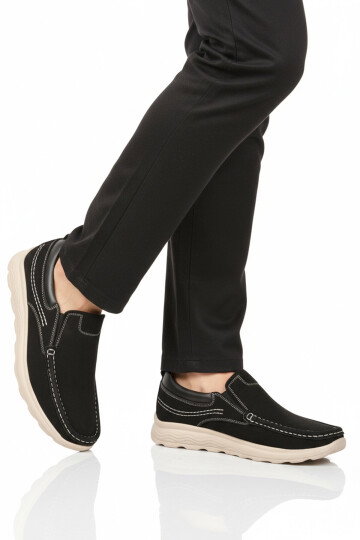 Siyah Nubuk Hakiki Deri Erkek Casual Ayakkabı 2406 M