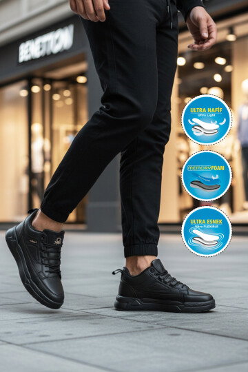 Siyah Bağcıklı Bilek Boy Erkek Sneaker BNI-11196 M