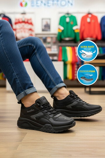 Siyah Bağcıklı Hafızalı Taban Hafif Erkek Spor Ayakkabı BNI-11504 M