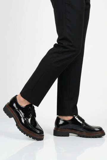 Siyah Rugan Hakiki Deri Erkek Casual Ayakkabı 2234 M