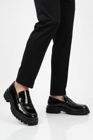 Siyah Rugan Hakiki Deri Erkek Casual Ayakkabı 2238 M