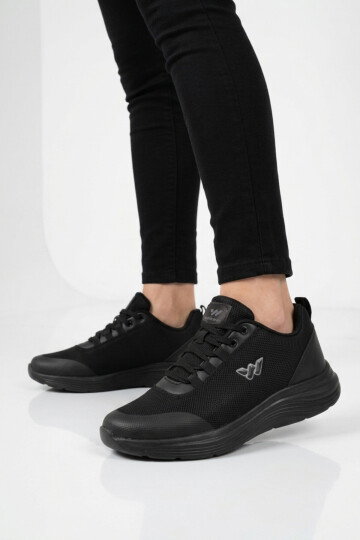 Siyah Fileli Hafif Esnek Hava Alabilen Unisex Spor Ayakkabı Pete G