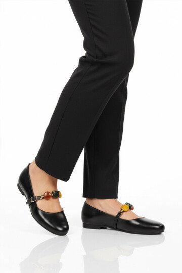 Siyah Kemerli Taşlı Hafif Kadın Babet 312547 Z