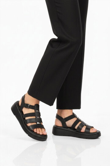 Kadın Siyah Hafif Bilekten Elastik Sandalet 35397 G