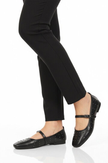 Siyah Kemerli Hafif Kadın Babet Ayakkabı 351080 Z