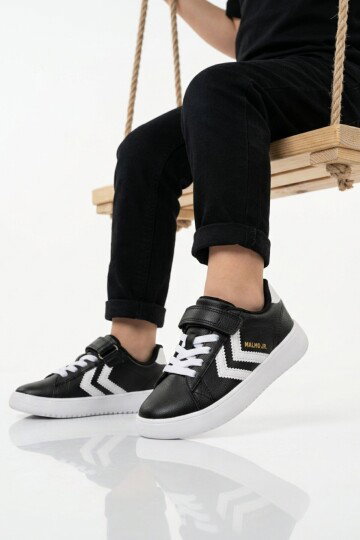 Siyah Cırtlı Hafif Cilt Unisex Çocuk Spor Ayakkabı 900869 Hml Malmo Jr