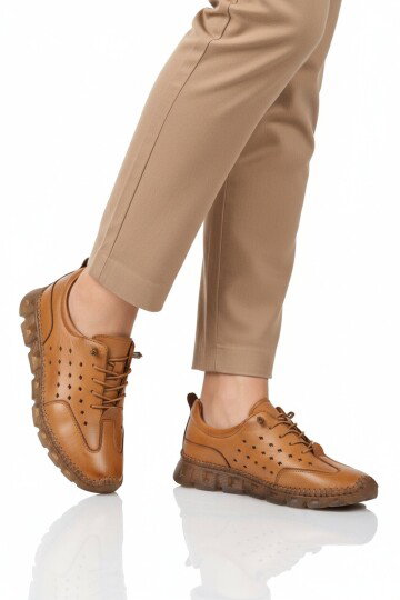 Taba Hakiki Deri Kadın Casual Ayakkabı 0007 Z