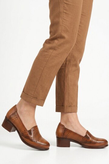 Taba Hakiki Deri Kadın Topuklu Klasik Ayakkabı 16274 Z