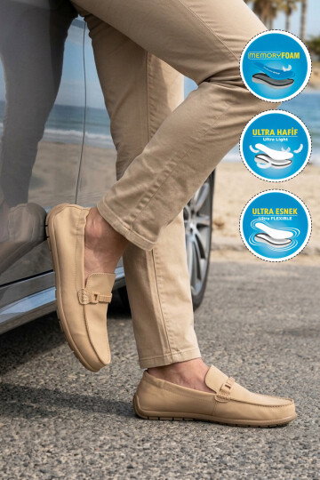Bej Keten Memory Foam Taban Hafif Esnek Rahat Erkek Casual Ayakkabı Scany
