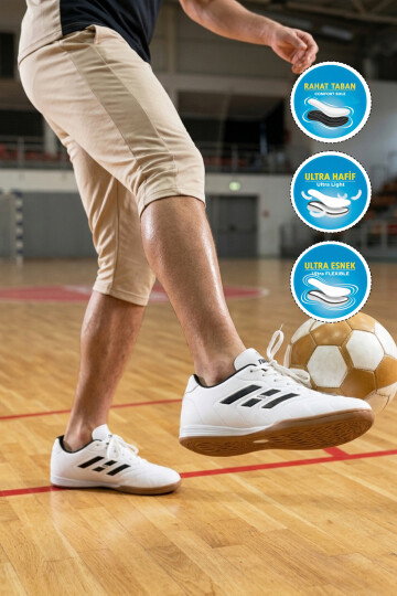 Beyaz Kaymaz Kauçuk Taban Unisex  Parkur Ayakkabısı Futsal 227