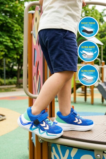 Mavi Fileli Hafif Esnek Çocuk Yürüyüş ve Spor Ayakkabı Sneaker 900888 HML ORIO JR