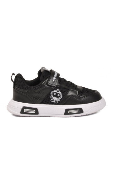 Siyah Beyaz Cırtlı Fileli Hafif Unisex Çocuk Spor Ayakkabı 026 F