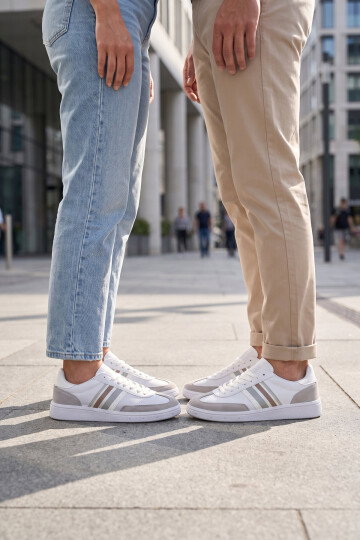 Beyaz-Buz Bağcıklı Hafif Esnek Rahat Tabanlı Unisex Yürüyüş ve Spor Ayakkabı Sneaker 015 G