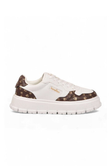 Bağcıklı Kalın Tabanlı Desenli Beyaz Unisex Casual Yürüyüş Ayakkabı Sneaker BNI-12124 G