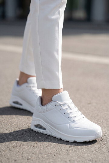 Bağcıklı Beyaz Unisex Yürüyüş ve Spor Ayakkabı Sneaker 5101