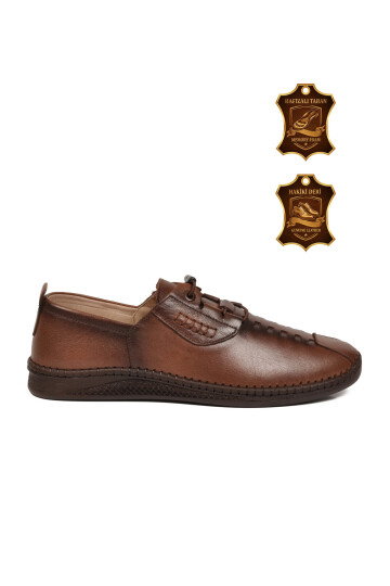 Erkek Hakiki Deri Hafızalı Rahat Taban Smart Casual Bağcıklı Ayakkabı Kahve M783 M
