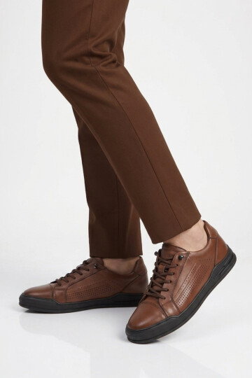 Ceviz Hakiki Deri Erkek Sneaker Delikli Nefes Alabilen Casual Memory Taban M682 M