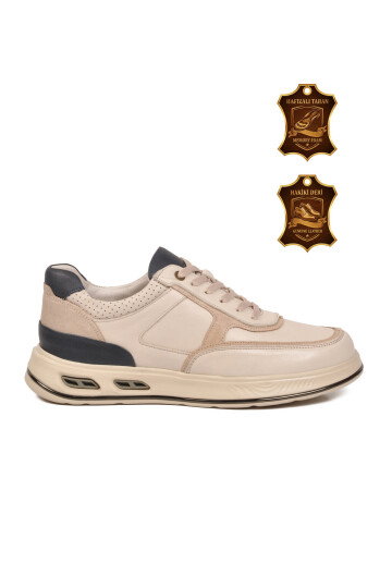 Ekru Hakiki Deri Erkek Sneaker Konforlu Hafızalı Taban Casual Ayakkabı M692 M