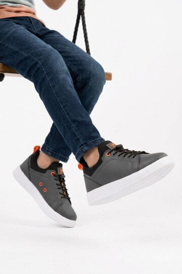 Füme Lastik Bağcıklı Comfort Rahat Tabanlı Erkek Çocuk Sneaker Balase F