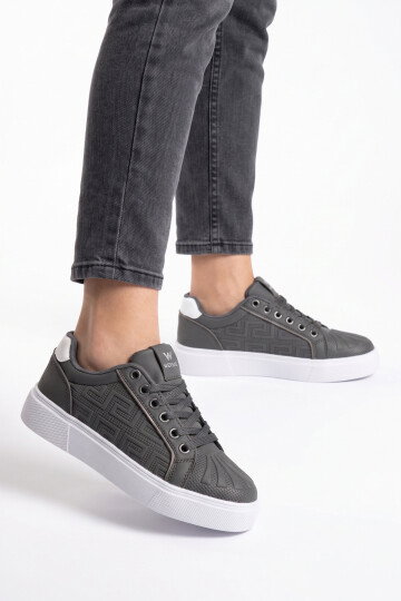 Füme Bağcıklı Kalın Rahat Tabanlı Erkek Casual Yürüyüş Ayakkabı Sneaker 26201 M