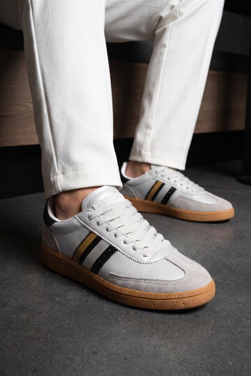 Gümüş-Siyah Bağcıklı Hafif Esnek Rahat Tabanlı Unisex Yürüyüş ve Spor Ayakkabı Sneaker 015 G
