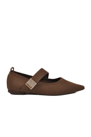Kahve Anorak Örme Sivri Burunlu Bantlı Kadın Babet Ayakkabı 855214 Z