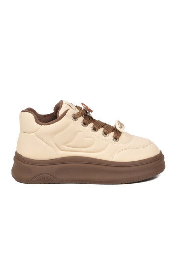 Kalın Tabanlı Bağcıklı Şık Rahat Kahverengi Kadın Sneaker Bot 26K421 