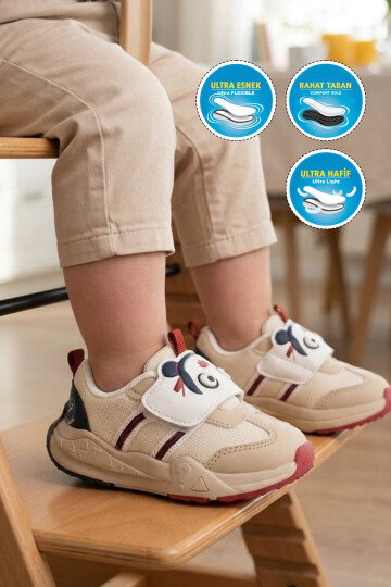 Kum Cırt Bantlı Desenli Anatomik Bebek İlk Adım Spor Ayakkabı Sneaker Orion