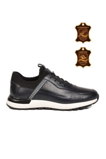 Lacivert Hakiki Deri Erkek Casual Sneaker Memory Taban Premium Casual Ayakkabı M033 M
