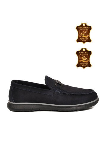 Lacivert Nubuk Hakiki Deri Hafızalı Rahat Tabanlı Şık Erkek Casual Ayakkabı Loafer Sensitive M762 M