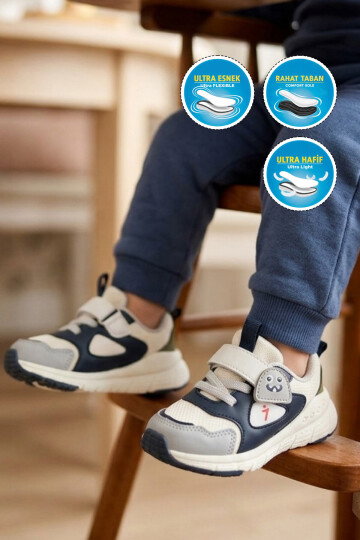 Lacivert Cırt Bantlı Desenli Anatomik Bebek İlk Adım ve Spor Ayakkabı Sneaker Dorian