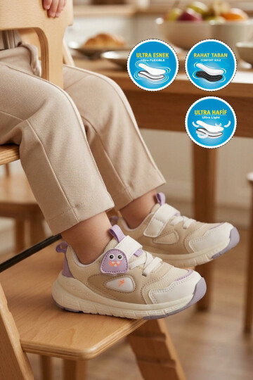 Lila Cırt Bantlı Desenli Anatomik Bebek İlk Adım ve Spor Ayakkabı Sneaker Dorian