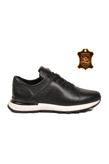 Black Lace-Up Genuine Leather Mens Sneakers M217 M