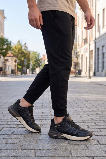 Bağcıklı Kauçuk Taban Ortopedik Siyah-Bej Erkek Yürüyüş ve Spor Ayakkabı Sneaker 2427